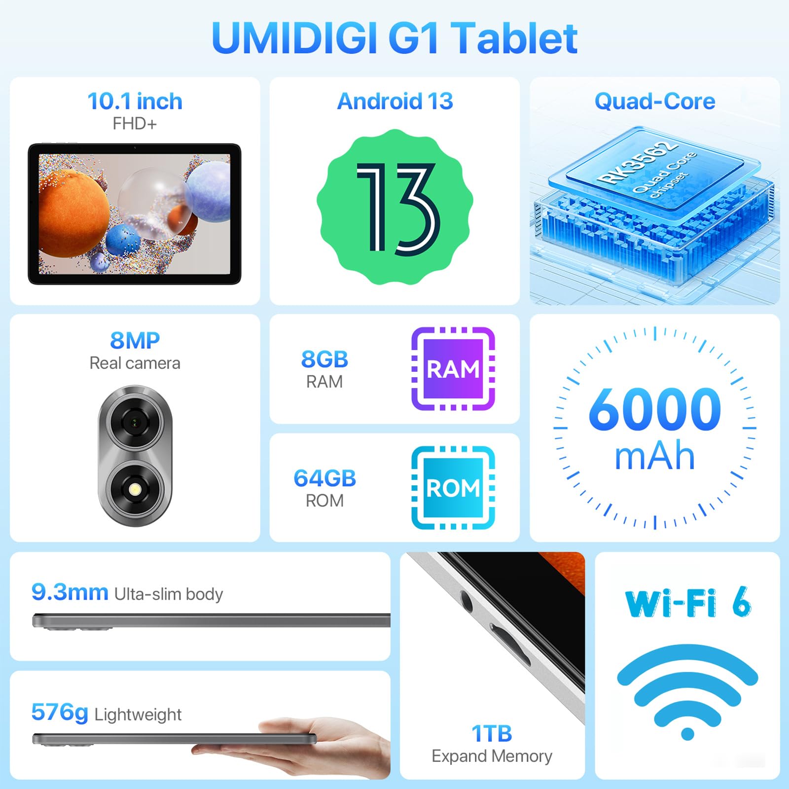UMIDIGI G1 Tab Tablet 10,1 Zoll 64GB Grau Android 13