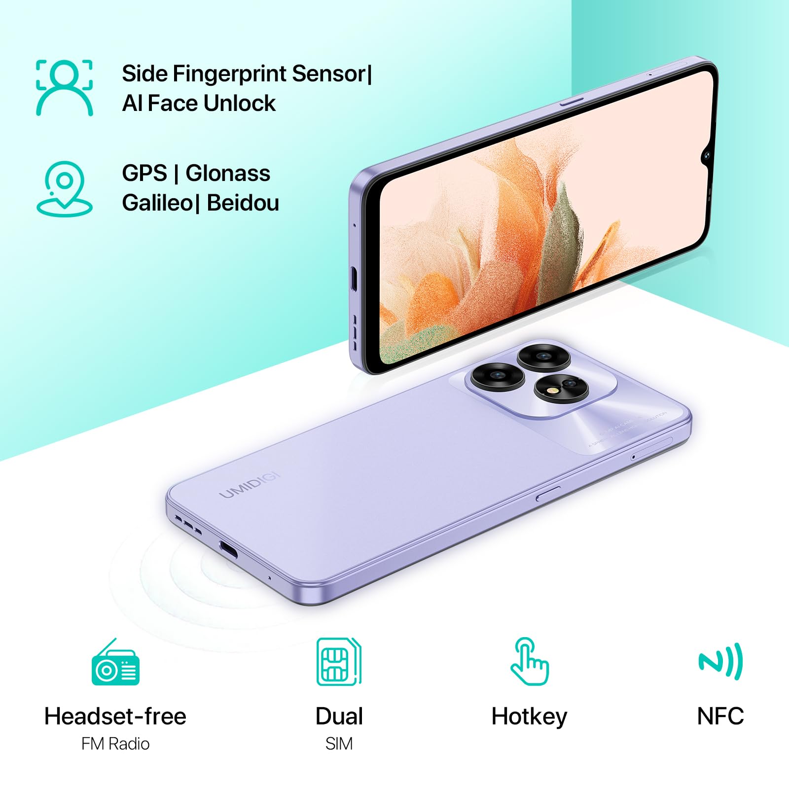 UMIDIGI A15 Smartphone 256GB 6,7 Zoll 64MP Purple