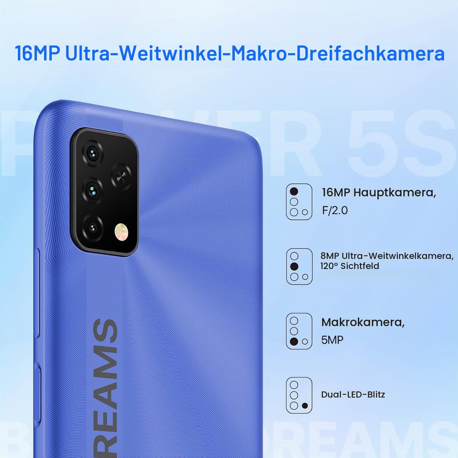 UMIDIGI Power 5S Smartphone Blau 4+32GB 6150mAh