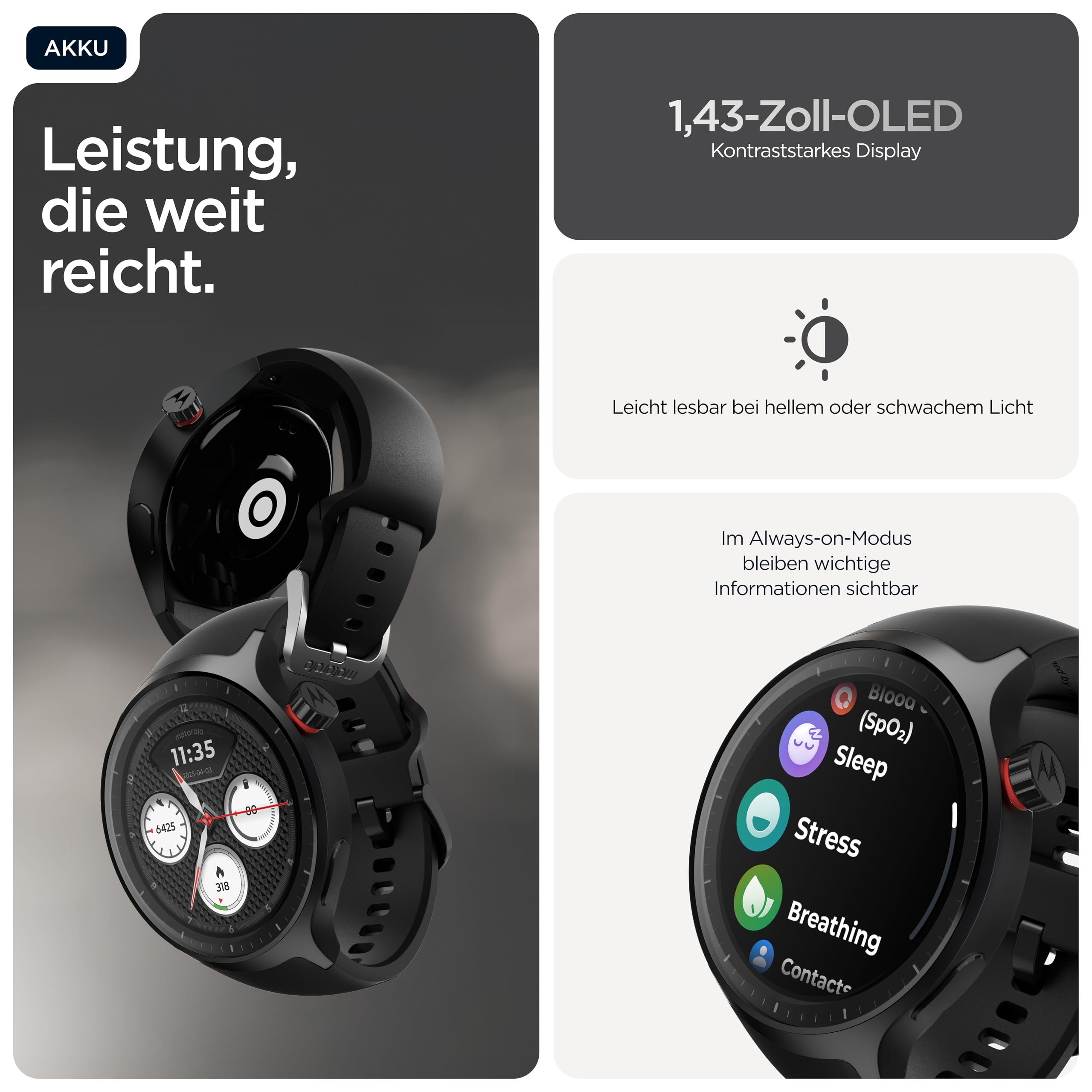 Motorola Moto Watch Polar Smartwatch 47mm Schwarz