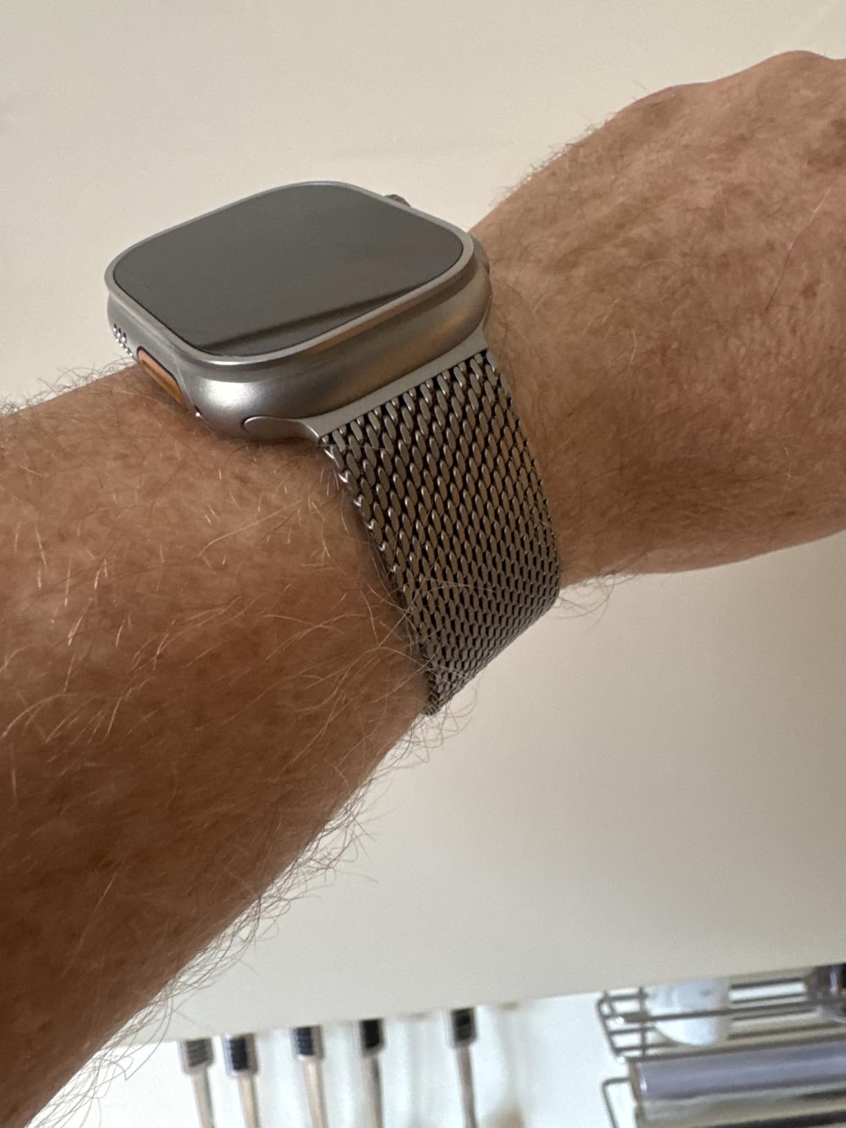 Apple Watch Milanaise Armband 49mm Natur Large Edelstahl