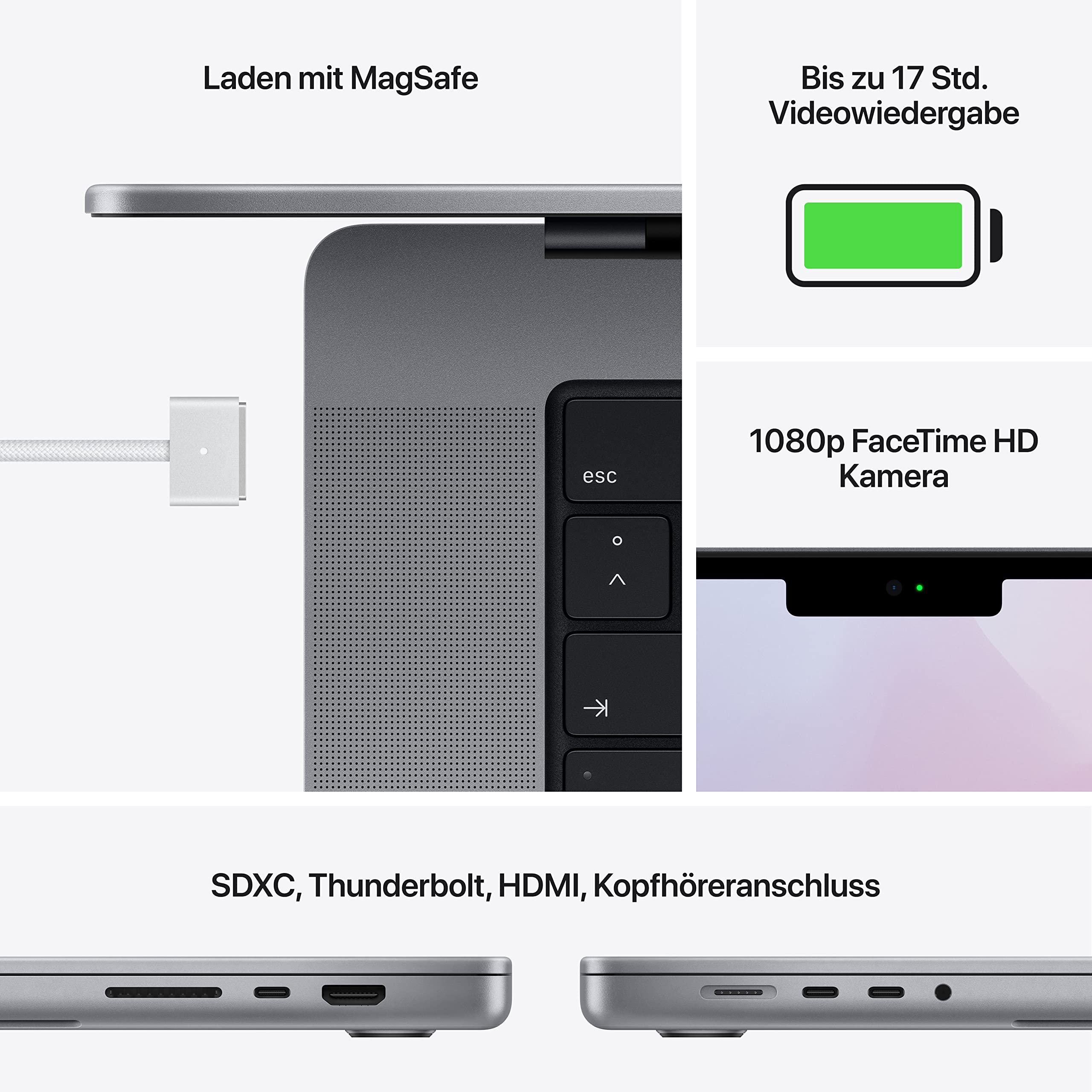 Apple MacBook Pro 14 M1 Pro 16 GB 1 TB Laptop grau XDR