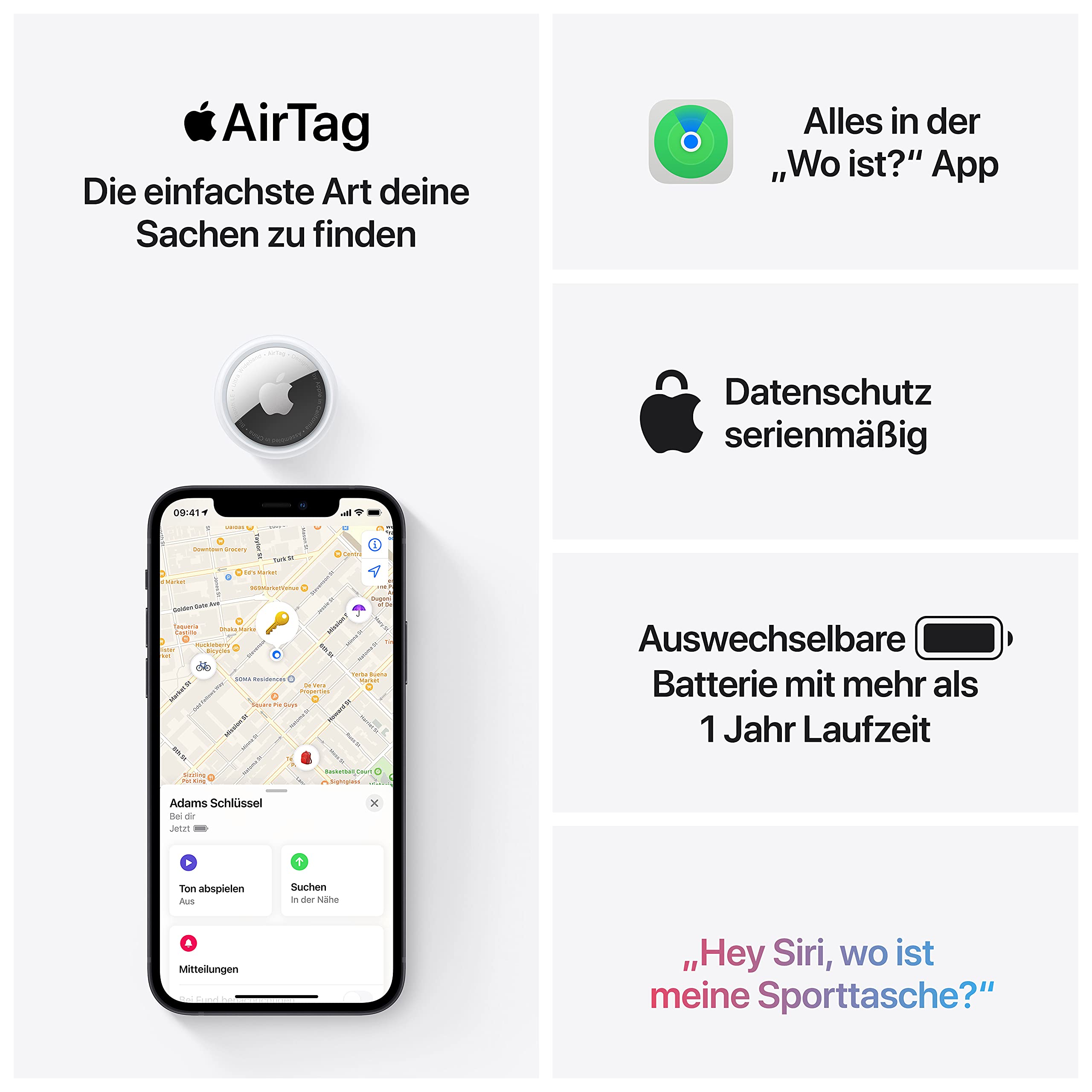 Apple AirTag 1. Gen 4er Pack Tracker Weiß Wo ist
