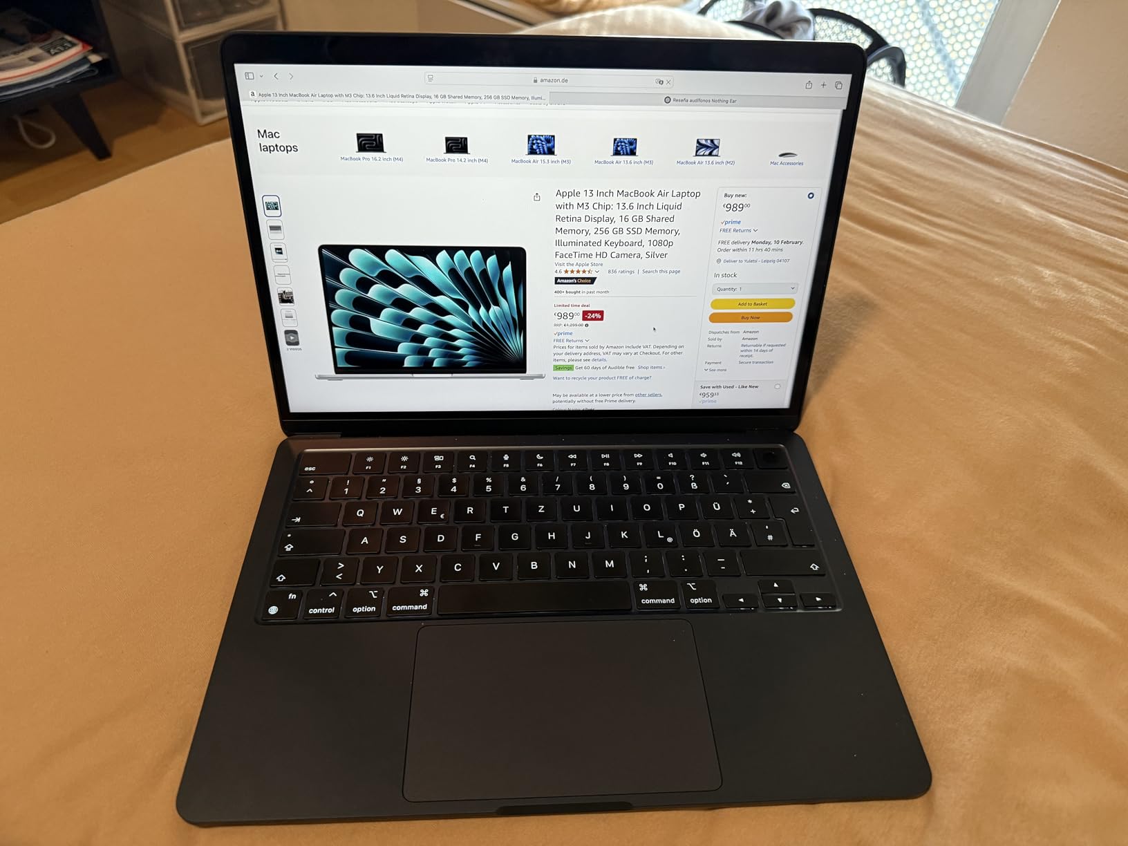 Apple MacBook Air M3 13,6" Laptop Silber 8GB 256GB Retina