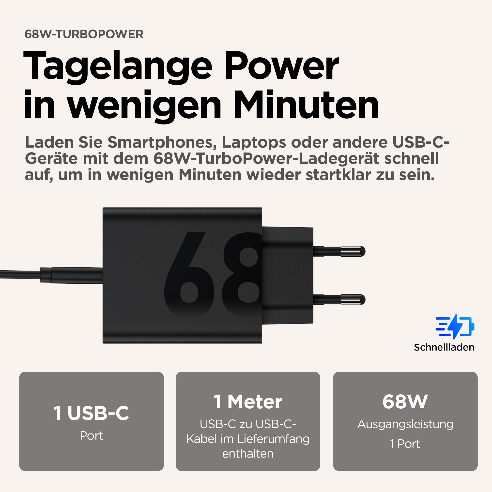 Motorola TurboPower 68W Ladegerät USB-C Schnellladegerät