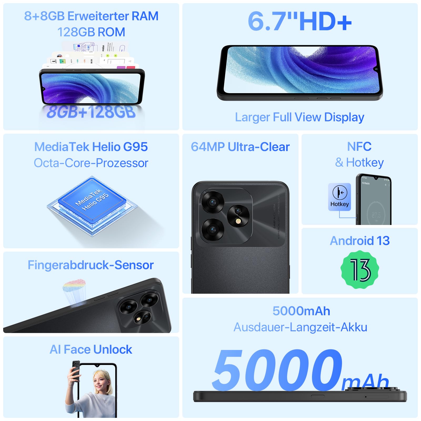 UMIDIGI A15T Smartphone 16GB/128GB Schwarz 64MP NFC