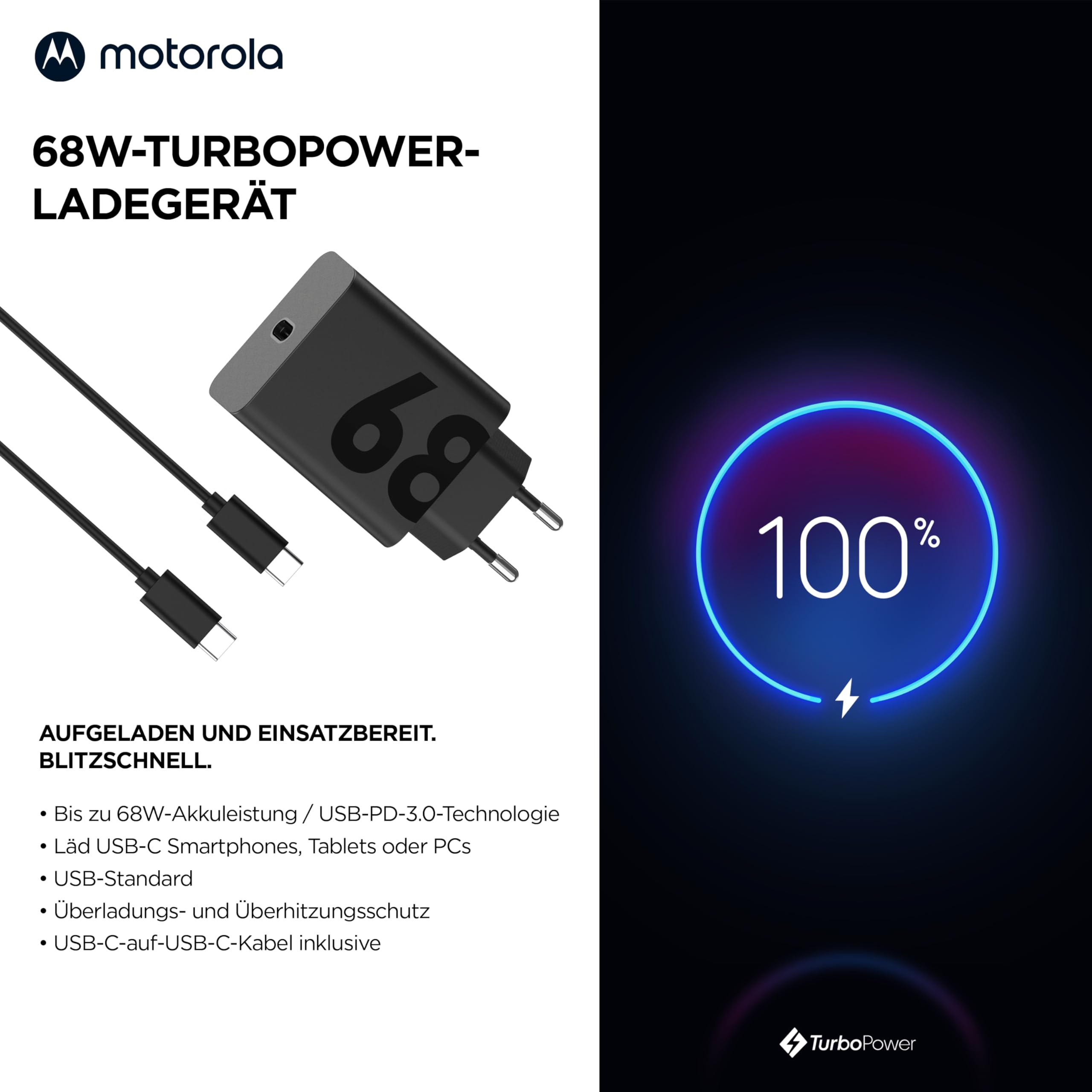 Motorola TurboPower 68W Ladegerät USB-C Schnellladegerät