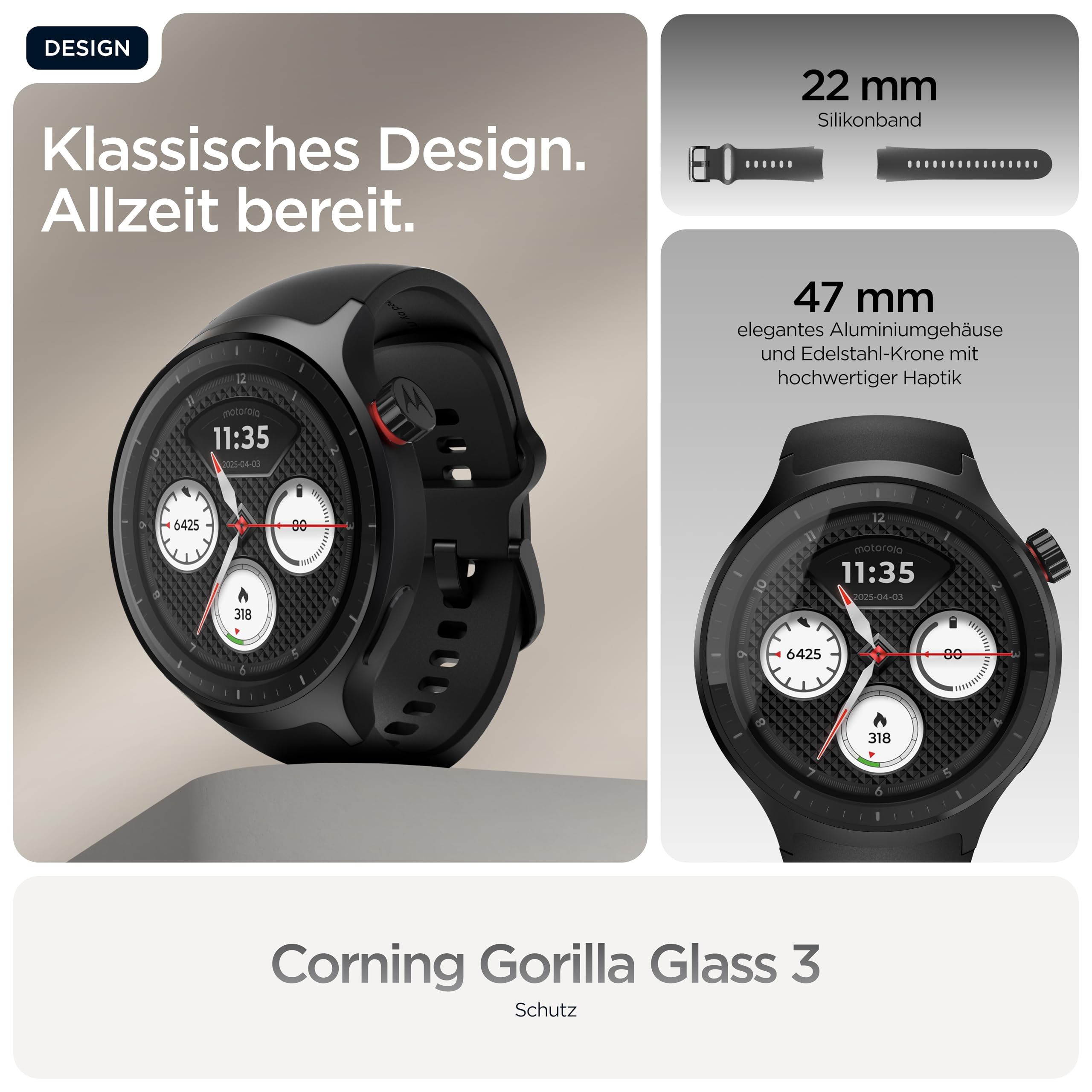 Motorola Moto Watch Polar Smartwatch 47mm Schwarz