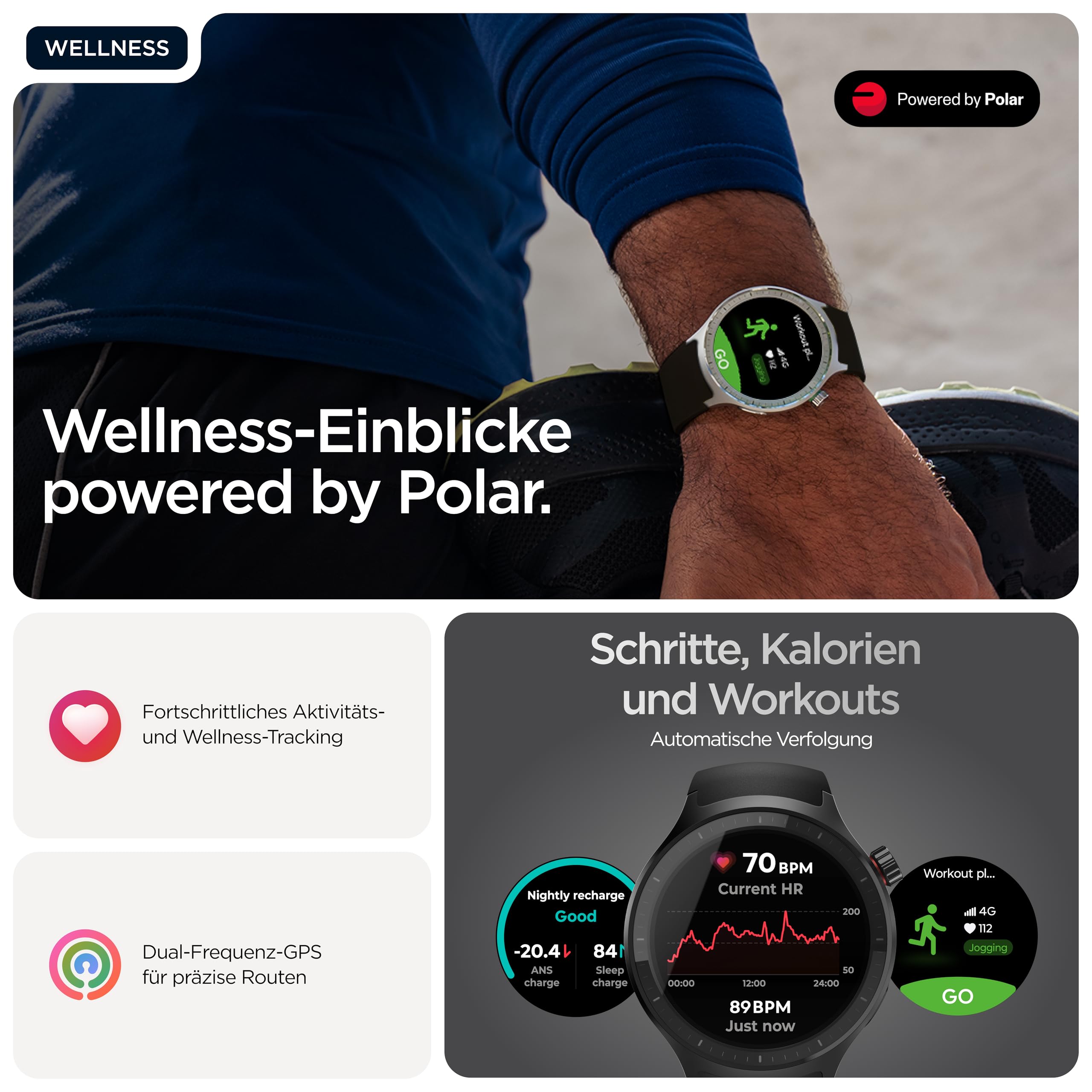 Motorola Moto Watch Polar Smartwatch 47mm Schwarz