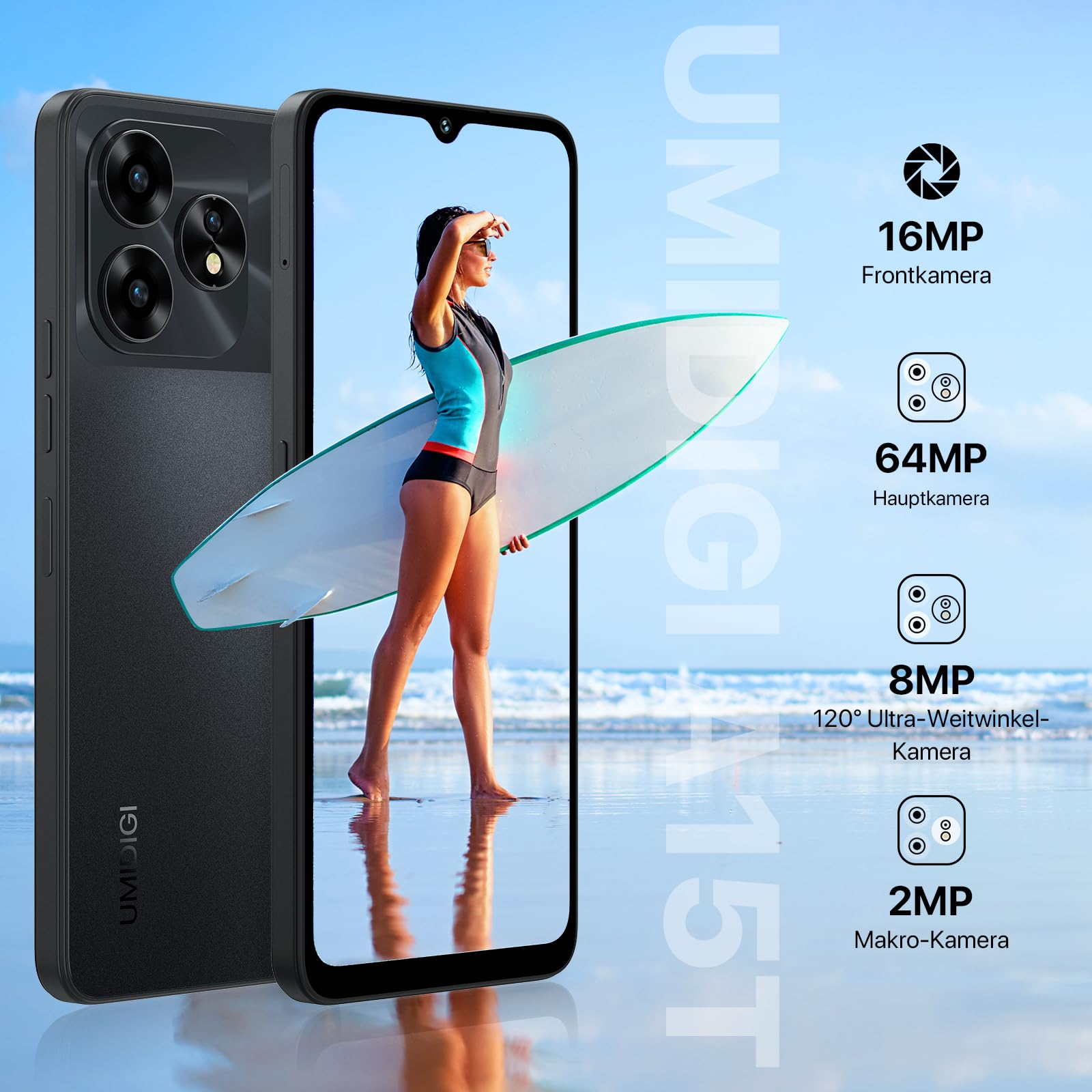 UMIDIGI A15T Smartphone 16GB/128GB Schwarz 64MP NFC