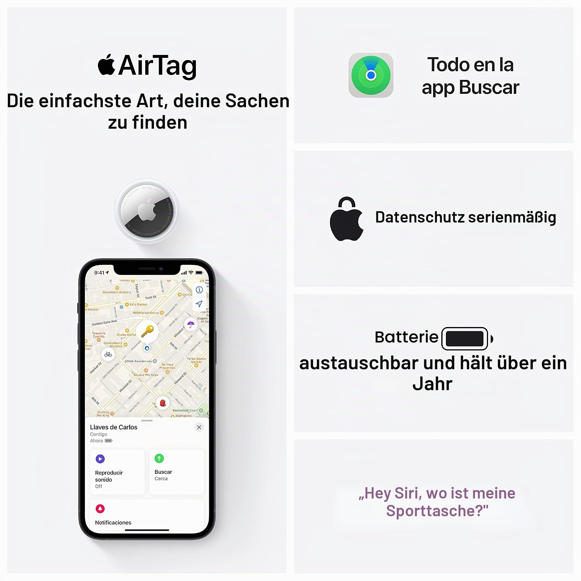 Apple AirTag Tracker einzeln Bluetooth Schlüsselfinder