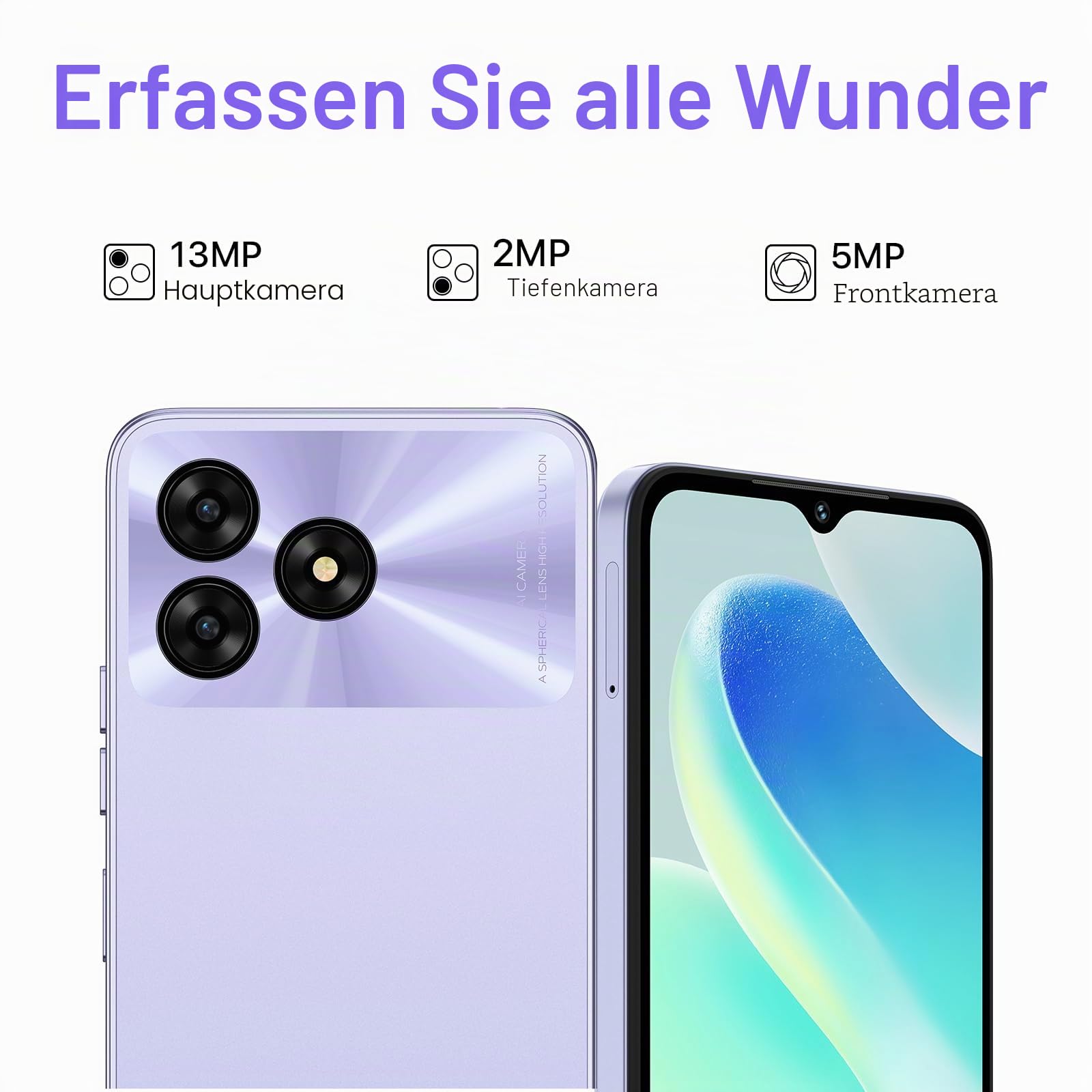 UMIDIGI G5A Smartphone 64GB 6,52 Zoll Violett Android 13