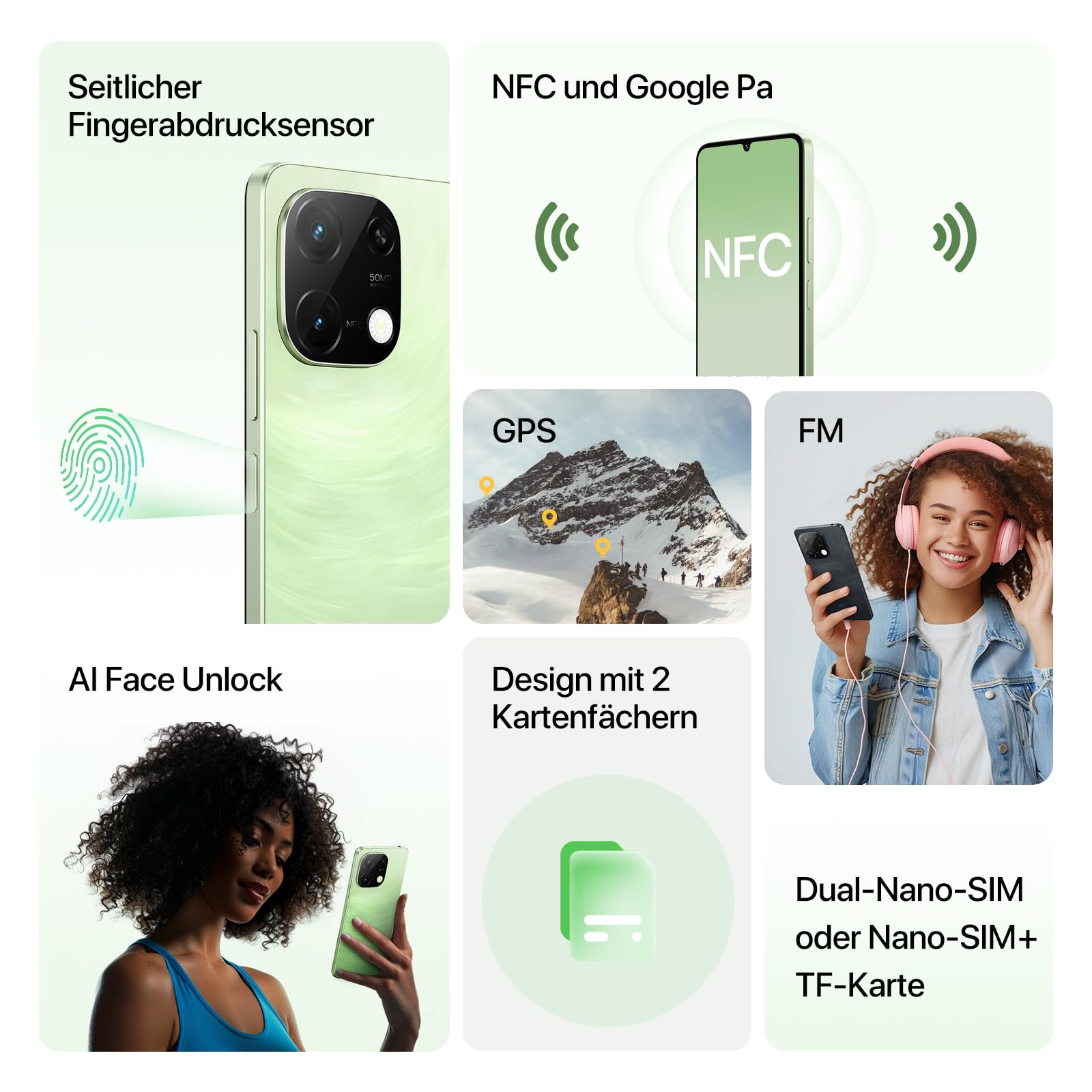 Umidigi G9C Smartphone 128GB Grün 50MP NFC
