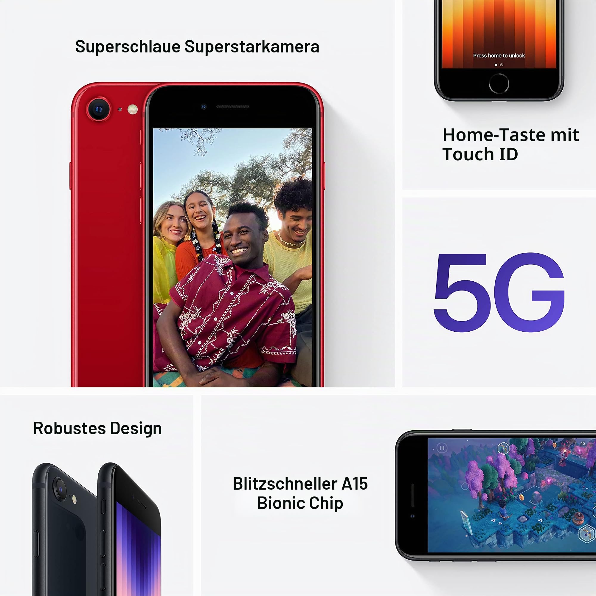 Apple iPhone SE 2022 Smartphone 64 GB Mitternacht 5G