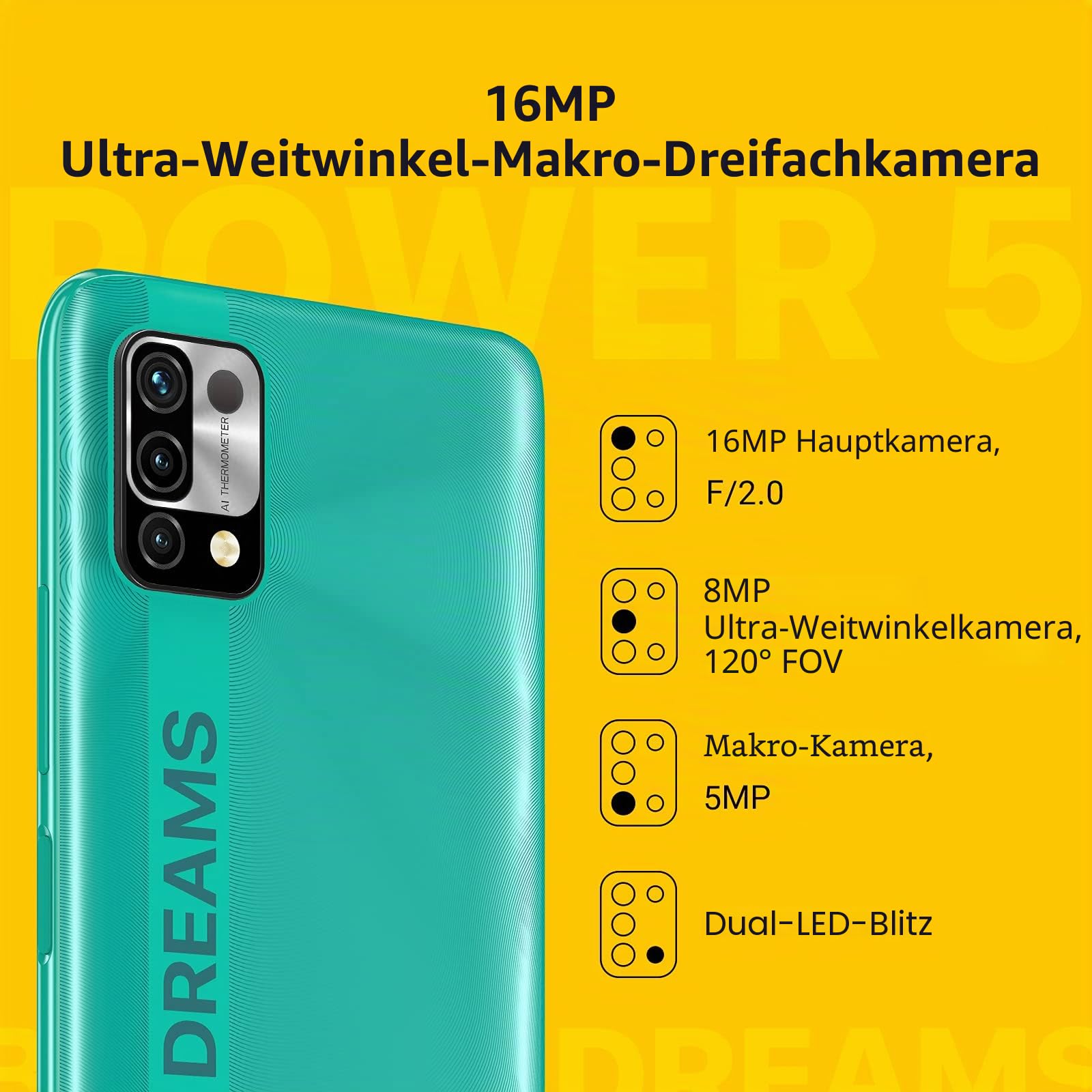 UMIDIGI Power 5S Handy 32GB Grün 6150mAh 6,53 Zoll