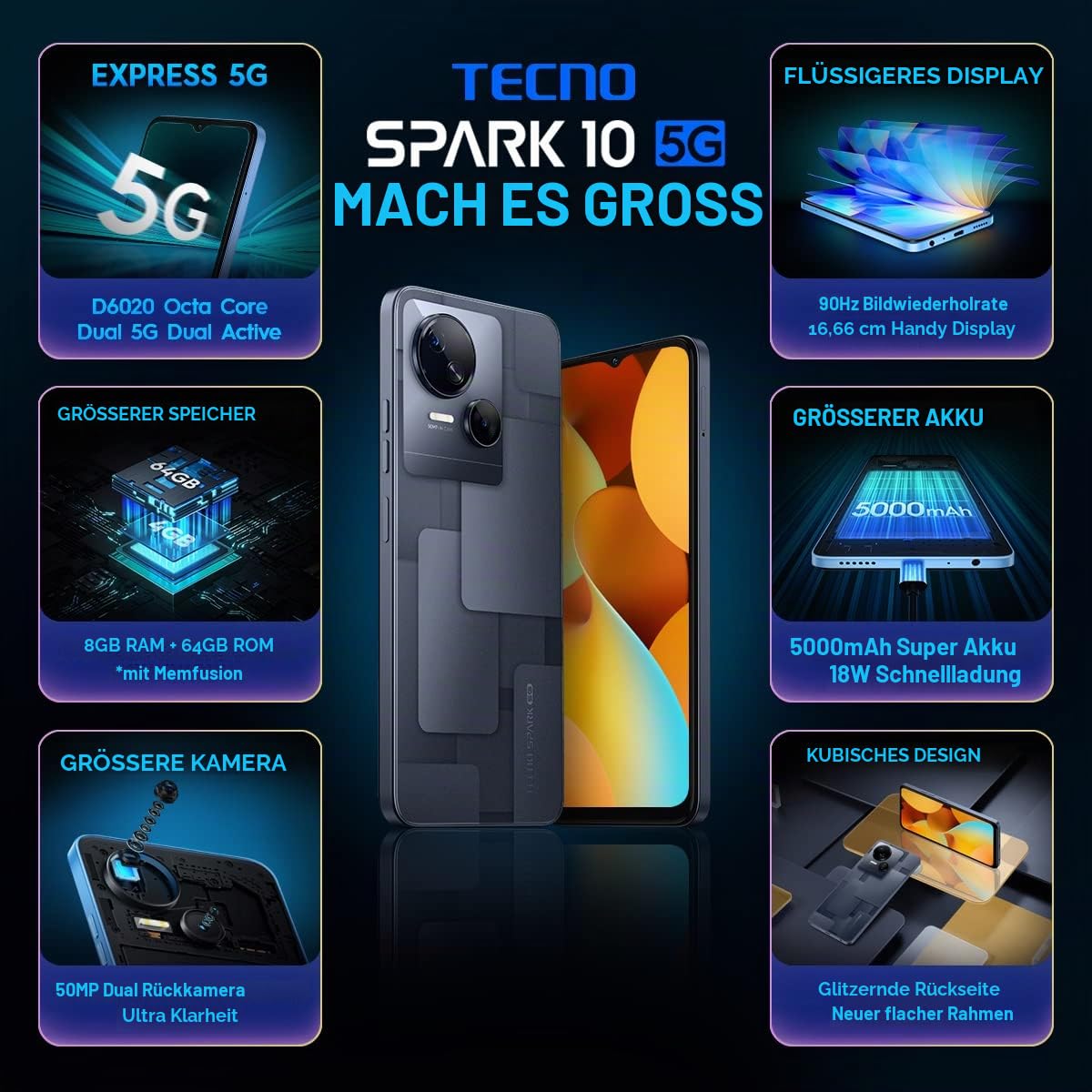 Tecno SPARK 10 5G Smartphone 64GB Meta Black 50MP