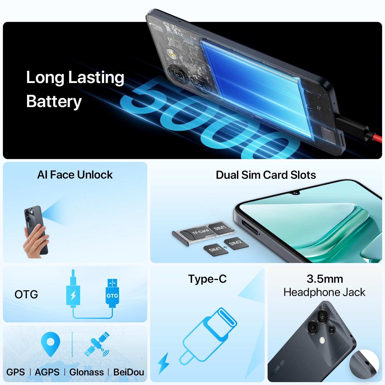 Umidigi G9A Smartphone 8/64GB Noir 6,75" Android 14 Go