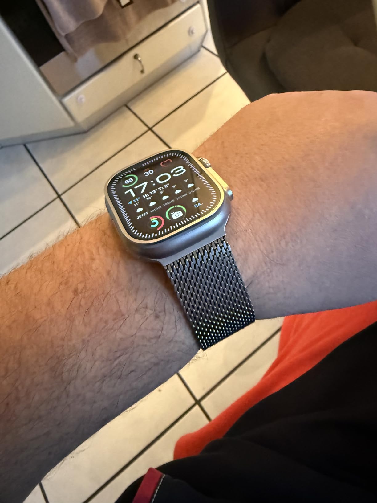 Apple Watch Milanaise Armband 49mm Natur Large Edelstahl